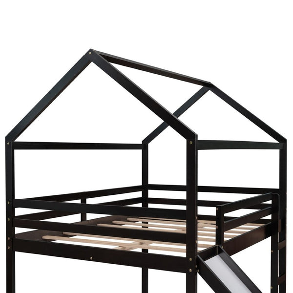 Homeroots Espresso Slat Solid Wood Loft Bed With Stairs & Slide - Stylish Space Saver For Kids' Rooms!  Solid Wood 473988