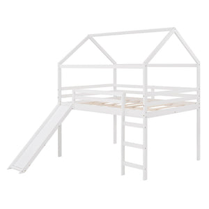 Homeroots White Solid Wood Loft Bed With Stairs And Slide - Space-saving Design For Kids' Fun And Comfort  Solid Wood 473989