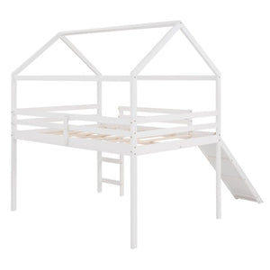 Homeroots White Solid Wood Loft Bed With Stairs And Slide - Space-saving Design For Kids' Fun And Comfort  Solid Wood 473989