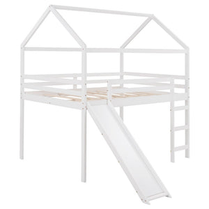 Homeroots White Solid Wood Loft Bed With Stairs And Slide - Space-saving Design For Kids' Fun And Comfort  Solid Wood 473989