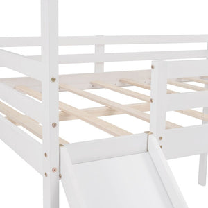 Homeroots White Solid Wood Loft Bed With Stairs And Slide - Space-saving Design For Kids' Fun And Comfort  Solid Wood 473989
