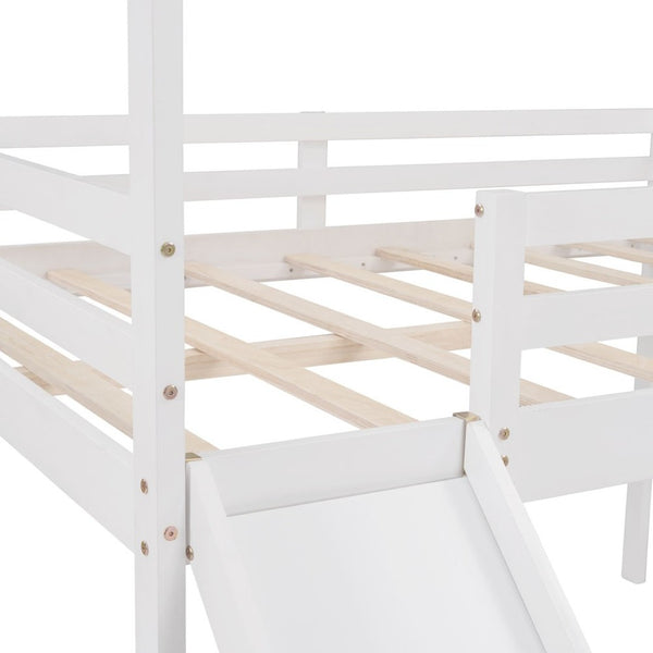 Homeroots White Solid Wood Loft Bed With Stairs And Slide - Space-saving Design For Kids' Fun And Comfort  Solid Wood 473989