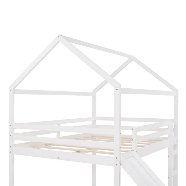 Homeroots White Solid Wood Loft Bed With Stairs And Slide - Space-saving Design For Kids' Fun And Comfort  Solid Wood 473989