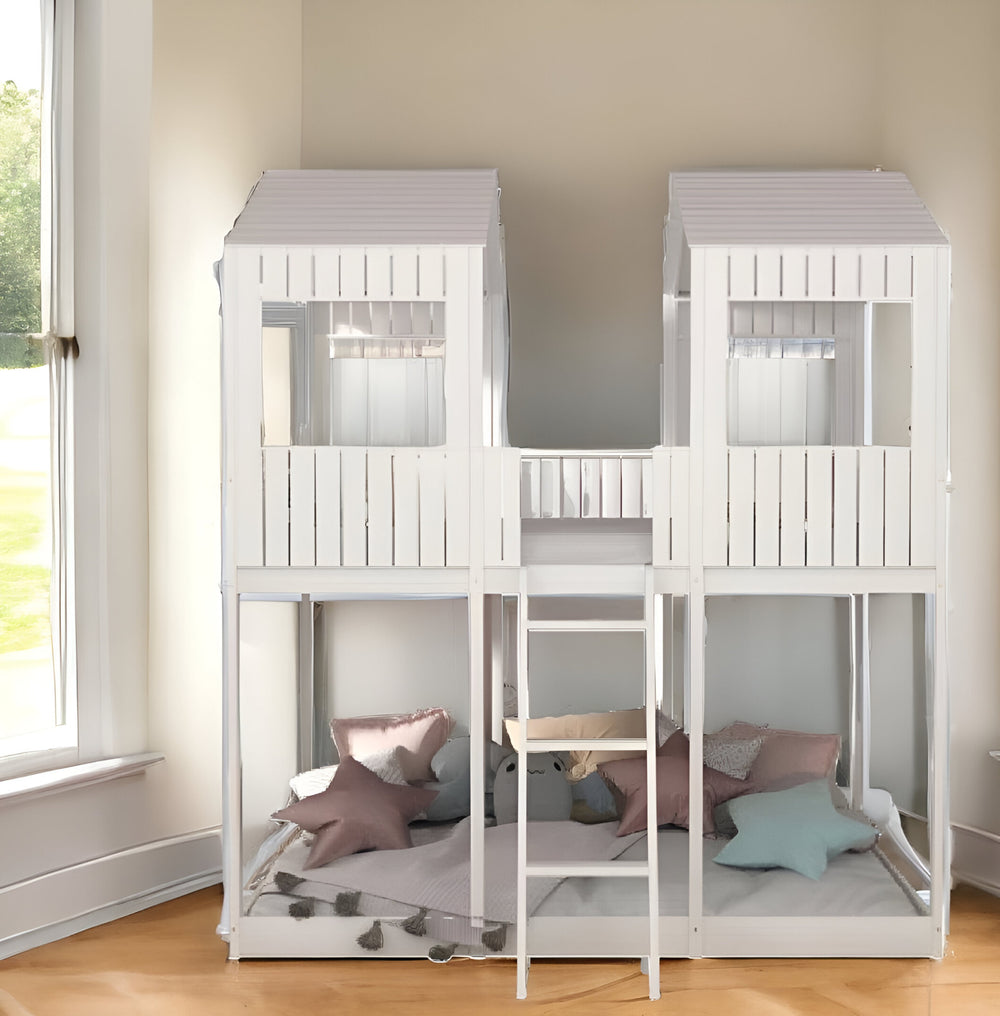 Homeroots White Twin Contemporary Manufactured Wood + Solid Wood Bunk Bed  Manufactured Wood + Solid Wood 473994