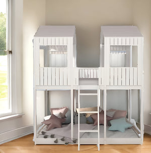 Homeroots White Twin Contemporary Manufactured Wood + Solid Wood Bunk Bed  Manufactured Wood + Solid Wood 473994