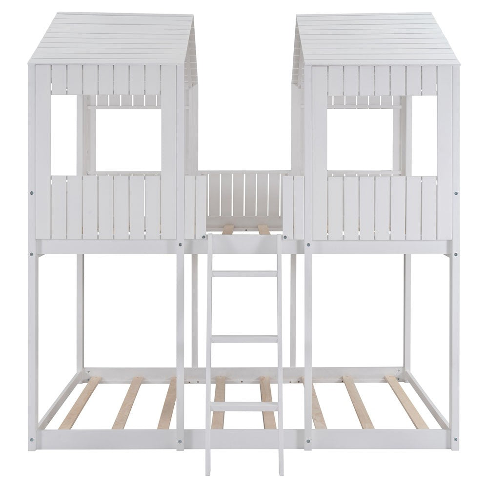 Homeroots White Twin Contemporary Manufactured Wood + Solid Wood Bunk Bed  Manufactured Wood + Solid Wood 473994