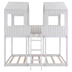 Homeroots White Twin Contemporary Manufactured Wood + Solid Wood Bunk Bed  Manufactured Wood + Solid Wood 473994