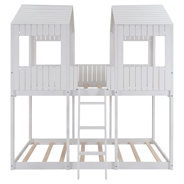 Homeroots White Twin Contemporary Manufactured Wood + Solid Wood Bunk Bed  Manufactured Wood + Solid Wood 473994