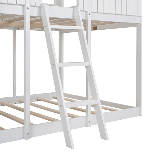 Homeroots White Twin Contemporary Manufactured Wood + Solid Wood Bunk Bed  Manufactured Wood + Solid Wood 473994