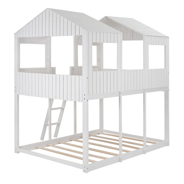 Homeroots White Twin Contemporary Manufactured Wood + Solid Wood Bunk Bed  Manufactured Wood + Solid Wood 473994