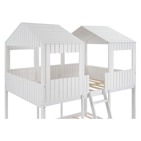 Homeroots White Twin Contemporary Manufactured Wood + Solid Wood Bunk Bed  Manufactured Wood + Solid Wood 473994