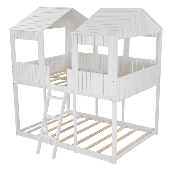 Homeroots White Twin Contemporary Manufactured Wood + Solid Wood Bunk Bed  Manufactured Wood + Solid Wood 473994