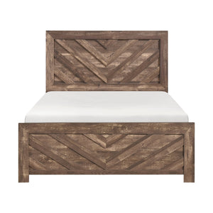 English Elm Rustic Queen Panel Bed with V-Pattern Headboard, 3D Paper Veneer Wood Look, Boxed Easy Assembly Rustic Brown 60.25 L x 39.75 W x 6.5 H B011P250472