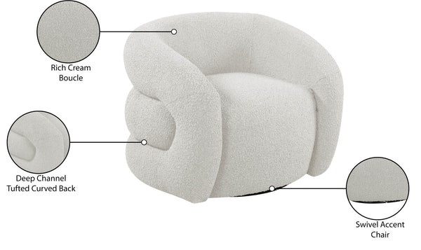 Roxbury Cream Boucle Fabric Swivel Accent Chair 473Cream Meridian Furniture