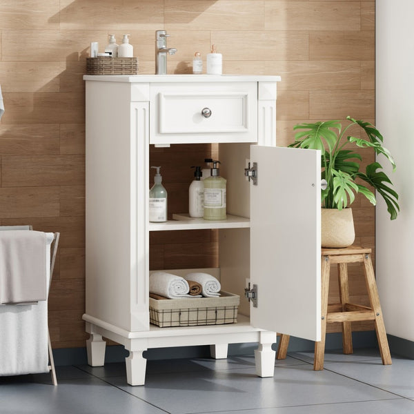 English Elm 18-inch French Country Freestanding Bathroom Vanity Rubberwood Cabinet with Ceramic Sink White N710P371187K
