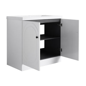 English Elm 36" Freestanding Bathroom Vanity with Resin Sink, Soft-Close Doors, Adjustable Shelf & Metal Handles White W999S00273