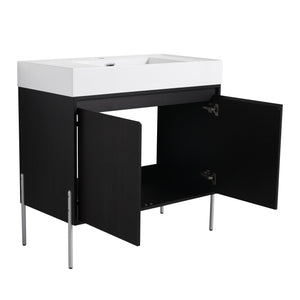 English Elm 36" Freestanding Bathroom Vanity with Durable Resin Sink and Soft-Close Cabinet Doors, Modern Storage Solution for Small Baths W1972S00014