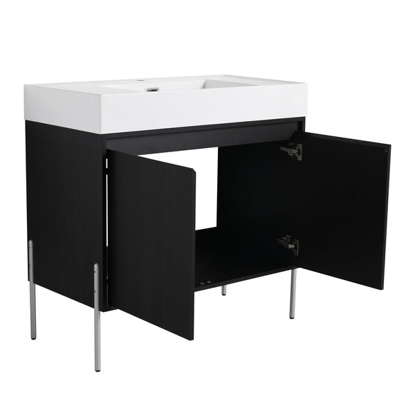 English Elm 36" Freestanding Bathroom Vanity with Durable Resin Sink and Soft-Close Cabinet Doors, Modern Storage Solution for Small Baths W1972S00014