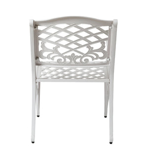 English Elm Phoenix Cast Aluminum Outdoor Dining Arm Chairs Ornate Lattice Scroll Garden Patio Set White N776P381164W