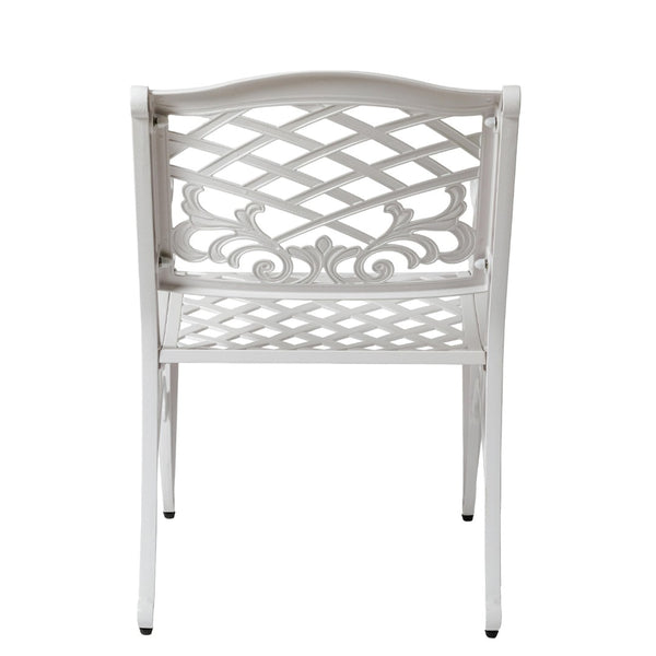 English Elm Phoenix Cast Aluminum Outdoor Dining Arm Chairs Ornate Lattice Scroll Garden Patio Set White N776P381164W