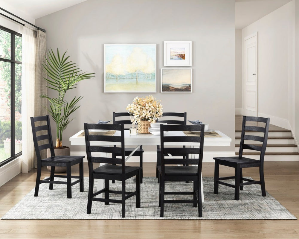 English Elm Modern Farmhouse Oak Veneer Trestle Dining Set Six Chairs Two Tone Kitchen Black White B011S00929