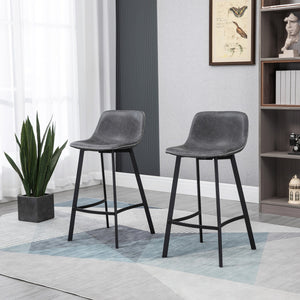 English Elm HOMCOM Upholstered Counter Height Bar Stools with Curved Back and Steel Legs, Comfortable Set of 2 Grey W2225P217128