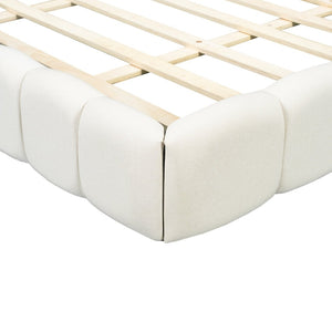 English Elm King Channel Stitched Linen Platform Bed Low Profile Contemporary Upholstered Frame Beige N737P387605A