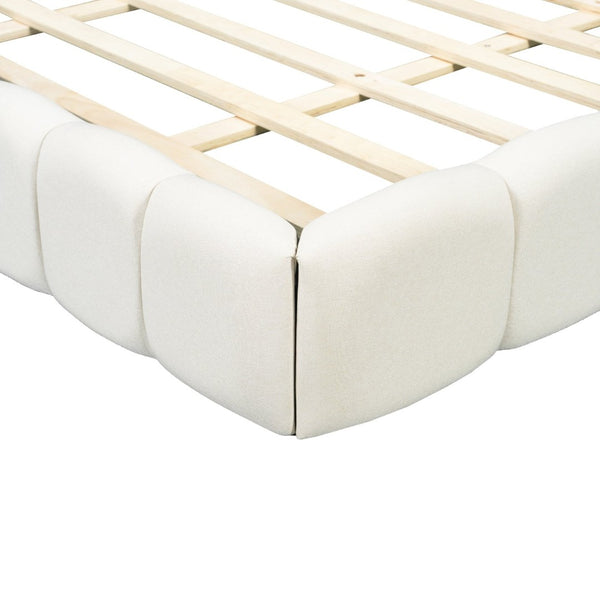 English Elm King Channel Stitched Linen Platform Bed Low Profile Contemporary Upholstered Frame Beige N737P387605A