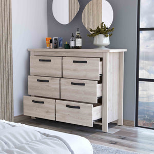 English Elm Westport Light Grey Six-Drawer Double Dresser with Superior Top, Metal Hardware, Sturdy Legs, 47" B128S00117