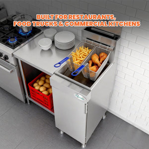 English Elm 90,000 Btu Triple Burner Lp Gas Fryer Heavy Duty Floor Model for Restaurant Use W3629P365490