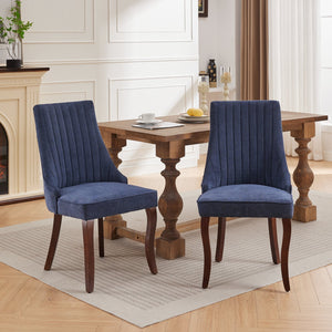 English Elm Rayon Elegant High Back Dining Chair Set with Plush Flocking Upholstery, Rebound Sponge Comfort Blue W1143P190235