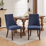 English Elm Rayon Cloth Flocking Linen Dining Chairs Channel Kitchen Dinner Chair Comfy Fabric Upholstered Accent Chair For Dining Room With Curved Solid Wood Legs,Set Of 2 (Blue), Sw1847Bl