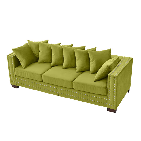 English Elm Modern Velvet Sofa With Square Armrests, Silver Nailhead Trim & Hidden Storage In Green Upholstery W1097S00186
