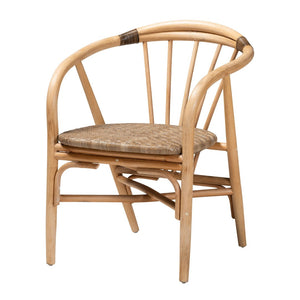 English Elm Modern Bohemian Rattan Woven Metal Dining Chairs Set of Two for Eclectic Spaces B2750P420362