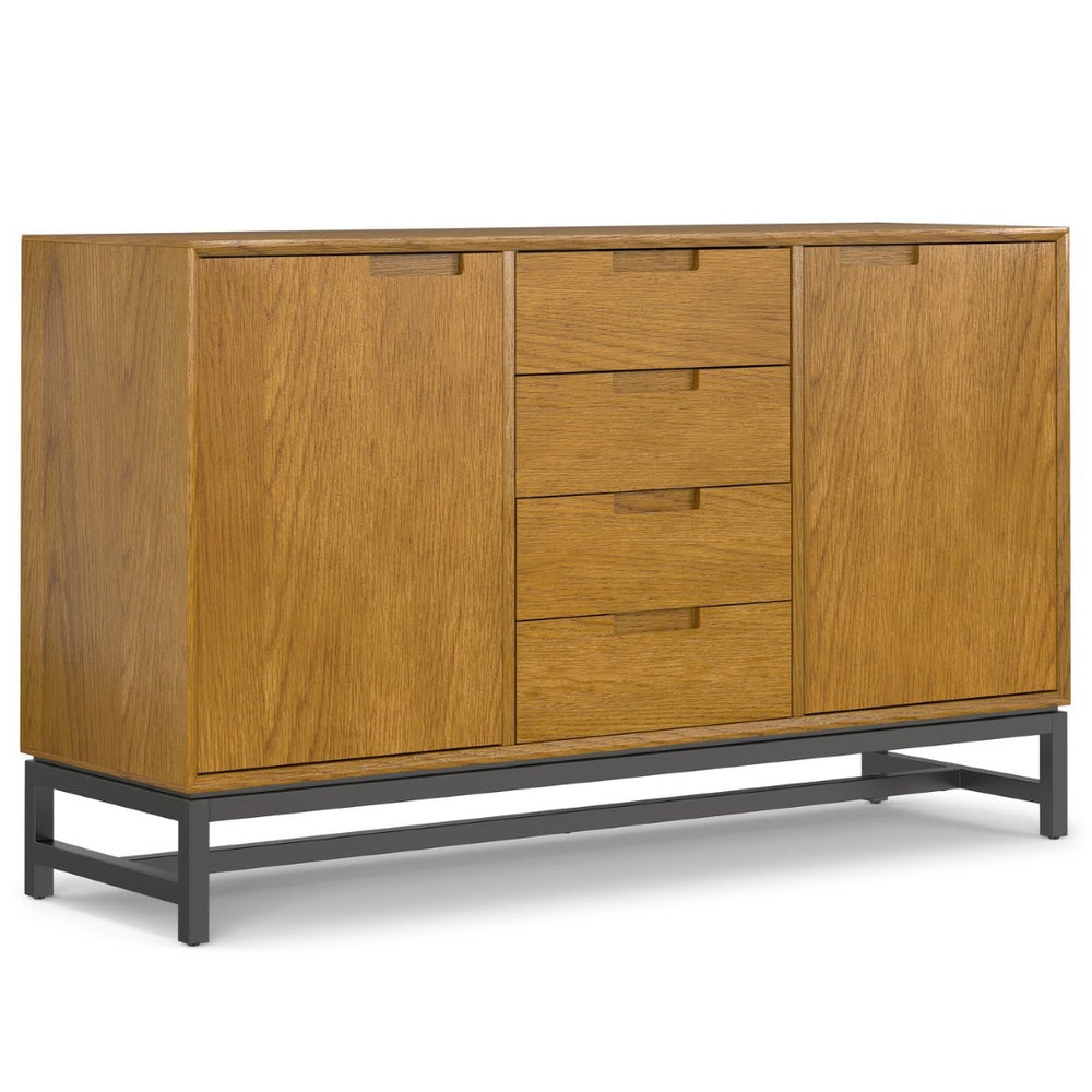 English Elm Banting Mid Century Sideboard Oak Veneer with Four Drawers and Adjustable Cabinet Shelves B136P439002