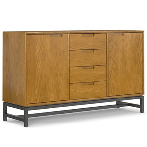 English Elm Banting Mid Century Sideboard Oak Veneer with Four Drawers and Adjustable Cabinet Shelves B136P439002