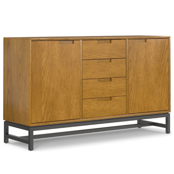 English Elm Banting Mid Century Sideboard Oak Veneer with Four Drawers and Adjustable Cabinet Shelves B136P439002