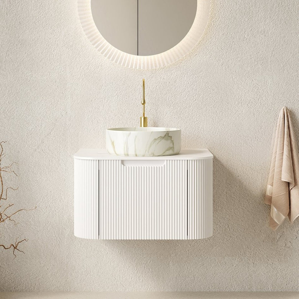 English Elm Dina Floating Bathroom Vanity with Sintered Stone Top and Crystal Glass Basin White W2615S00431