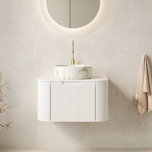 English Elm Dina Floating Bathroom Vanity with Sintered Stone Top and Crystal Glass Basin White W2615S00431