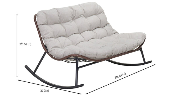 English Elm Double Papasan Rocking Chair Outdoor Pe Rattan Bowl Seat for Patio or Backyard W3990P423123