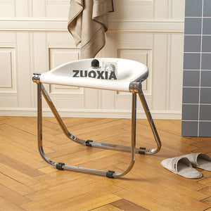 English Elm Used Ancient White Folding Stool - Transparent Retro Acrylic Portable Stackable Multiuse Seat W3318P308298