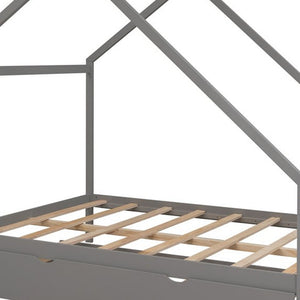 Homeroots Gray Wood Bed Frame With Trundle  Manufactured Wood + Solid Wood 474010