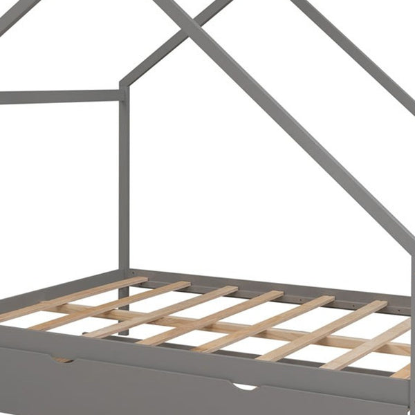 Homeroots Gray Wood Bed Frame With Trundle  Manufactured Wood + Solid Wood 474010