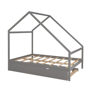 Homeroots Gray Wood Bed Frame With Trundle  Manufactured Wood + Solid Wood 474010