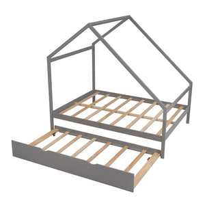 Homeroots Gray Wood Bed Frame With Trundle  Manufactured Wood + Solid Wood 474010