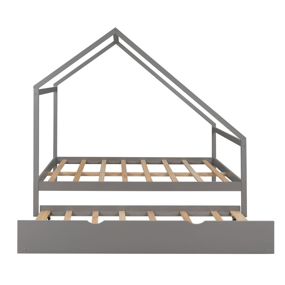 Homeroots Gray Wood Bed Frame With Trundle  Manufactured Wood + Solid Wood 474010