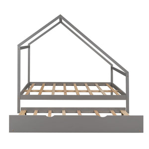 Homeroots Gray Wood Bed Frame With Trundle  Manufactured Wood + Solid Wood 474010