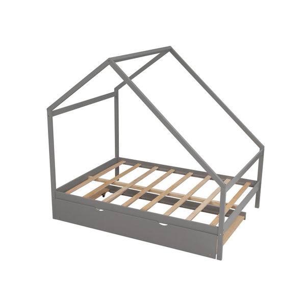 Homeroots Gray Wood Bed Frame With Trundle  Manufactured Wood + Solid Wood 474010