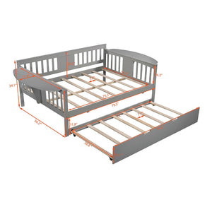 Homeroots Gray Wood Bed Frame With Trundle  Manufactured Wood + Solid Wood 474017