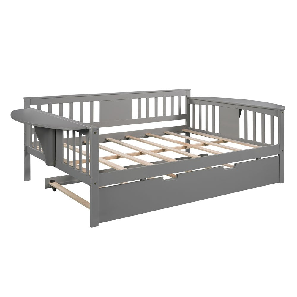 Homeroots Gray Wood Bed Frame With Trundle  Manufactured Wood + Solid Wood 474017